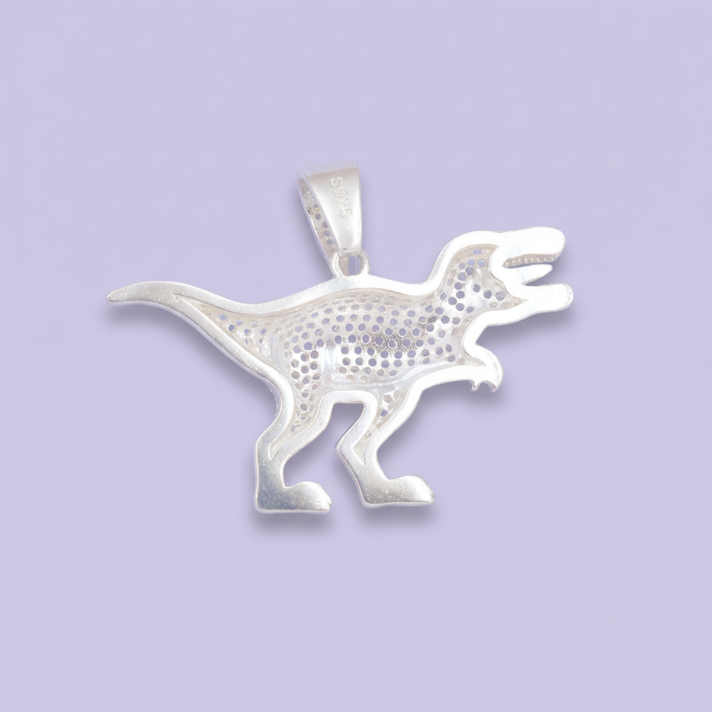 Dije de Plata .925 Diseño de Dinosaurio con Zirconias Brillantes mod. 2062