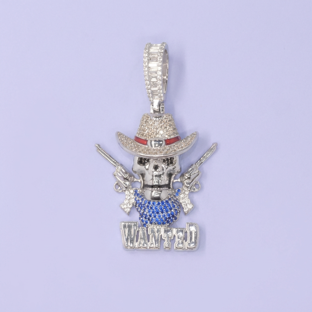 Dije de Plata .925 Diseño de Calavera con Pistolas mod. 2077