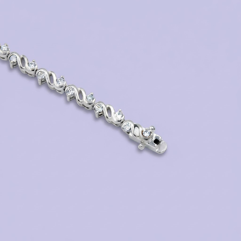 Pulsera de Plata .925 de Diseño Fino Incrustado de Zirconias mod. 2046