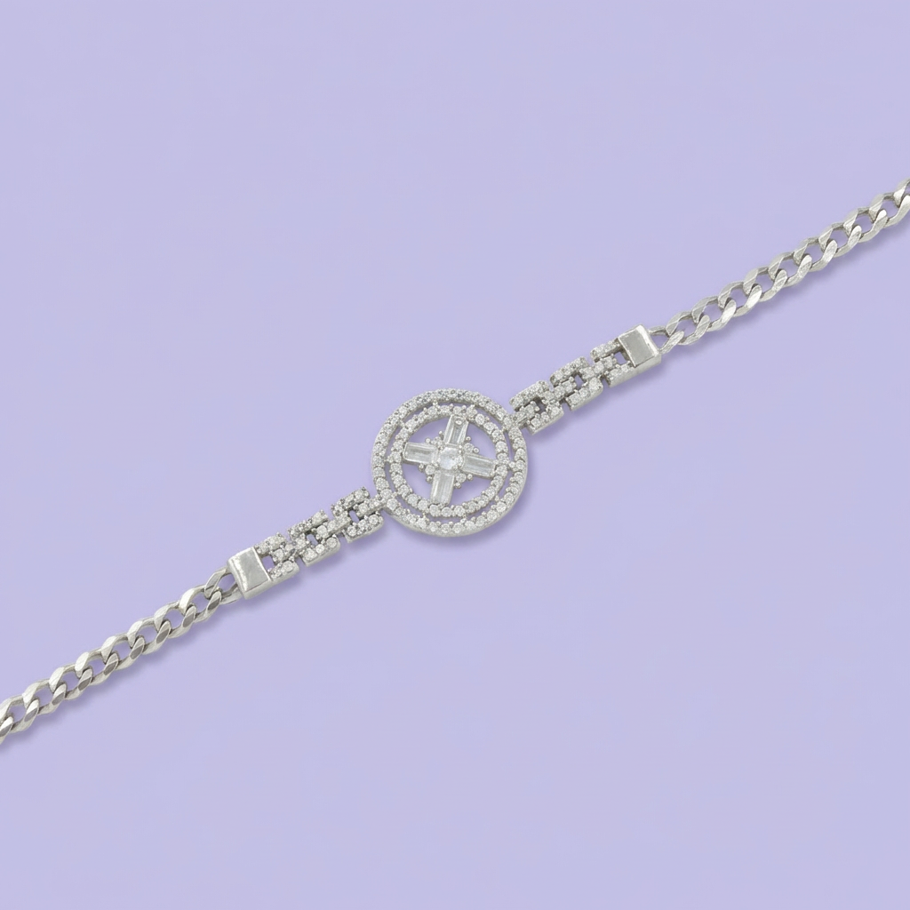 Pulsera de Plata .925 de Tejido Barbado Hueco con Diseño Especial con Zirconias mod. 2053