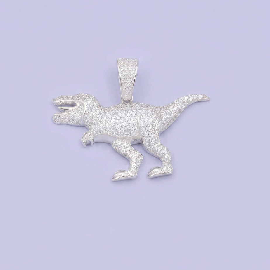 Dije de Plata .925 Diseño de Dinosaurio con Zirconias Brillantes mod. 2062