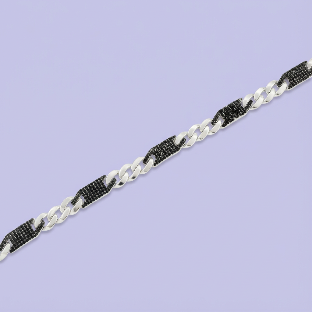 Pulsera de Plata .925 de Tejido 3x1 Especial con Eslabones Grandes Incrustado de Zirconias mod. 1763