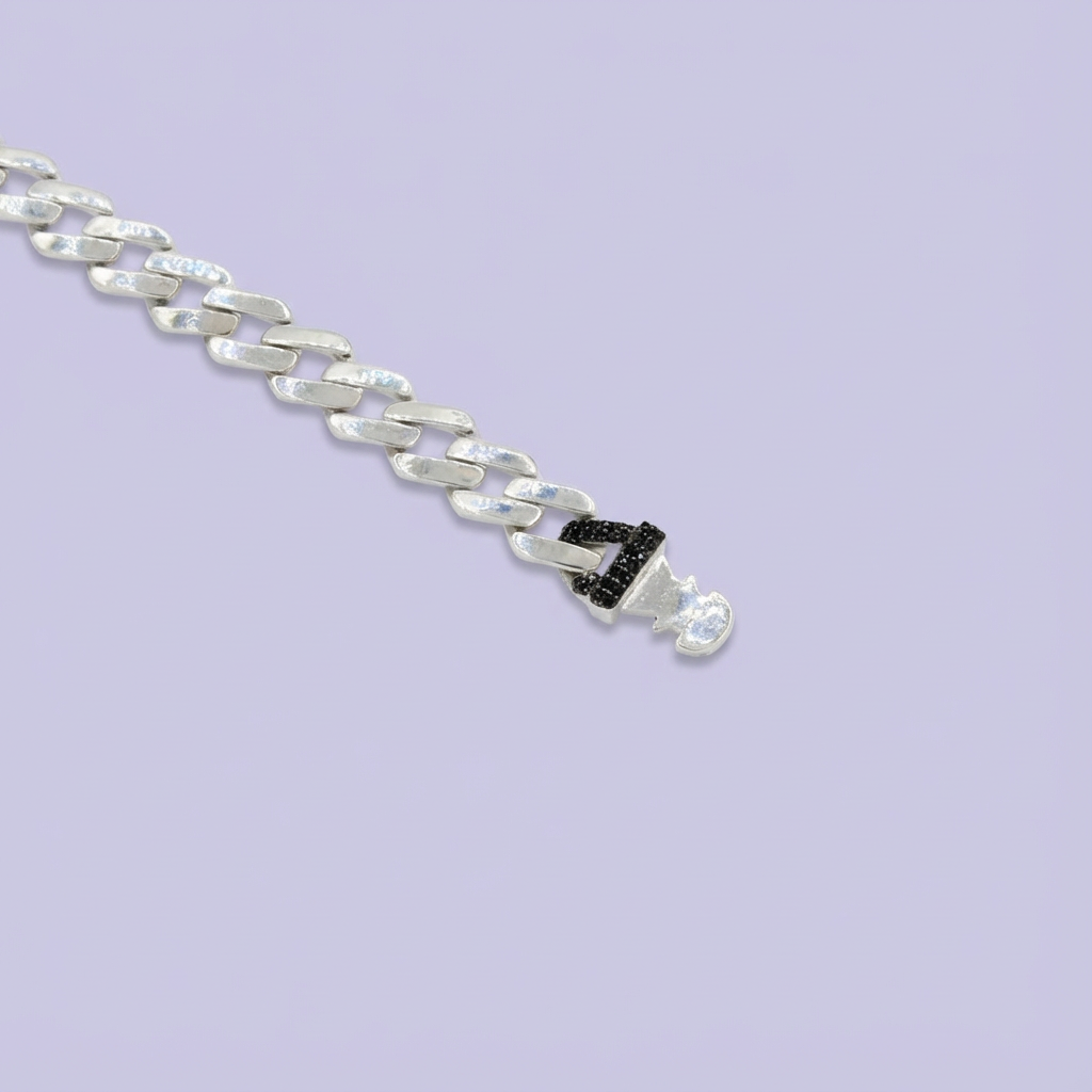 Pulsera de Plata .925 de Tejido Cubano Especial con Zirconias Obscuras mod. 1756