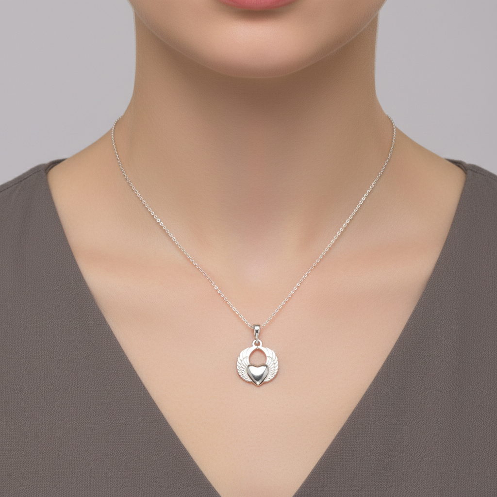 Dije de Plata .925 con Diseño de Corazón con Alas Liso mod. 1810