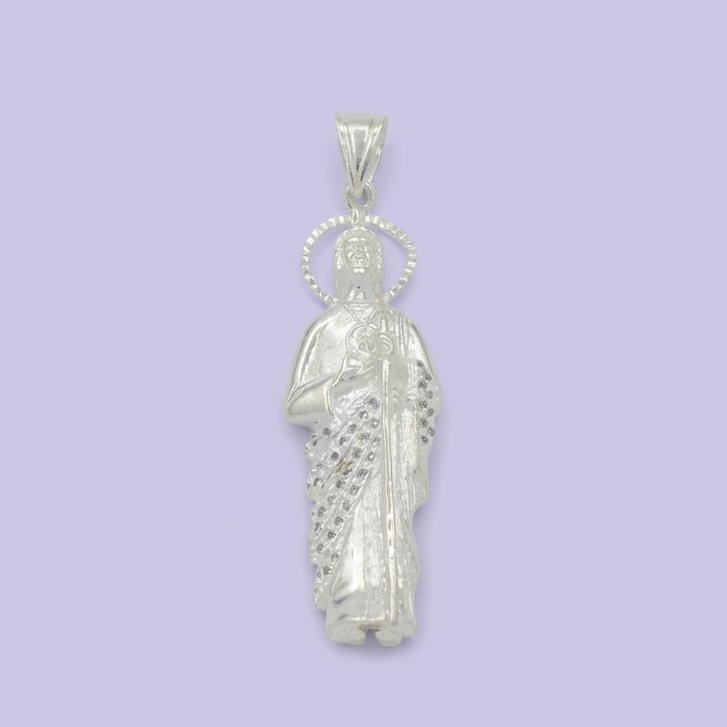 Dije Bulto de Plata .925 San Judas con Manto Incrustado de Zirconias Finas mod. 1765