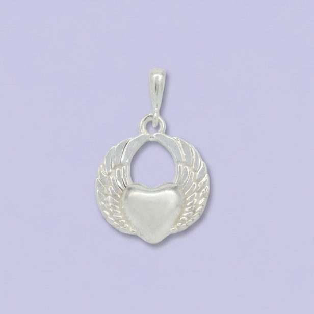 Dije de Plata .925 con Diseño de Corazón con Alas Liso mod. 1810