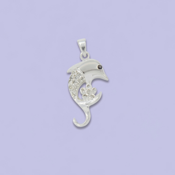 Dije de Plata .925 con Diseño de Delfín con Flor Incrustada de Zirconias Brillantes mod. 1795