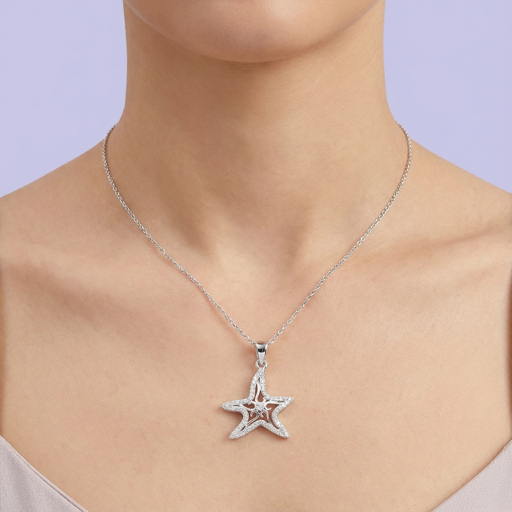 Dije de Plata .925 con Diseño de Estrella Incrustado de Zirconias Brillantes mod. 1787