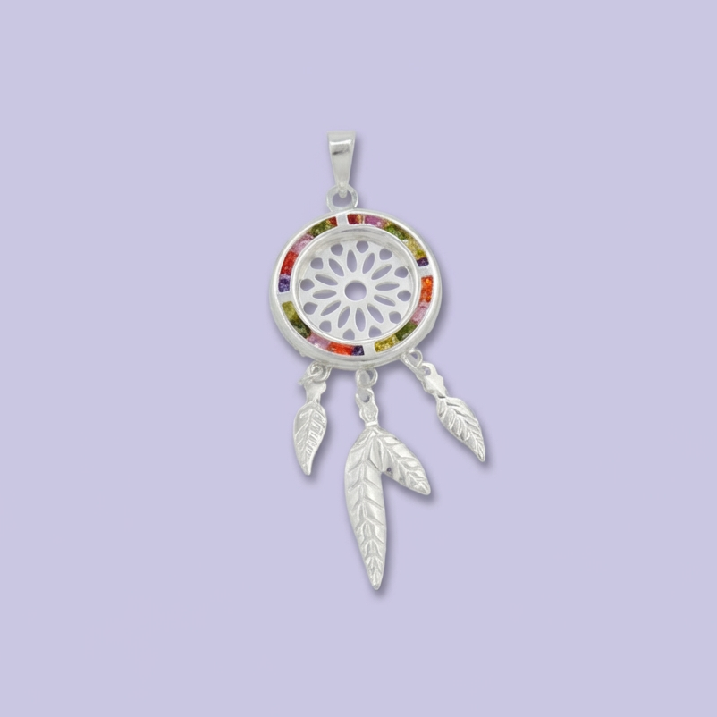 Dije de Plata .925 con Diseño de Atrapasueños Incrustado de Zirconias de Colores mod. 1801