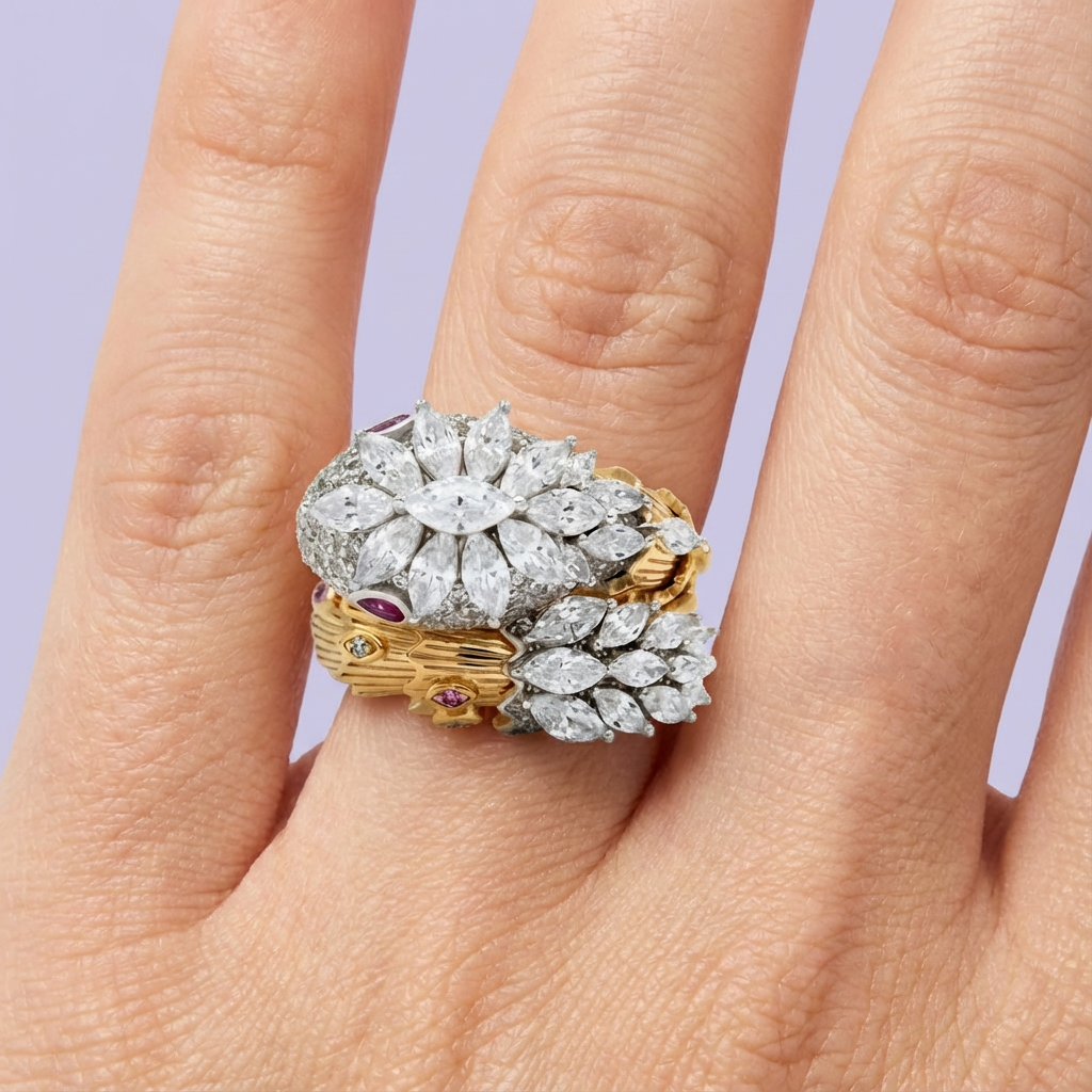 Anillo de Plata .925 con Diseño de Serpiente Incrustado de Zirconias Finas mod. 1841