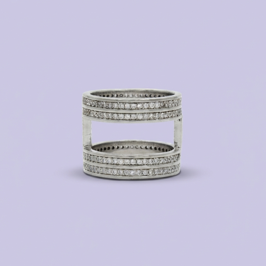 Anillo de Plata .925 con Diseño Doble Incrustado de Zirconias Brillantes mod. 1814