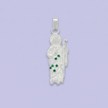 Dije Bulto de Plata .925 San Judas  Incrustado de Zirconias Brillantes en Color Verde mod. 1768