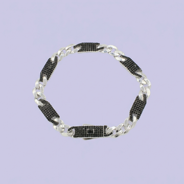 Pulsera de Plata .925 de Tejido 3x1 Especial con Eslabones Grandes Incrustado de Zirconias mod. 1763