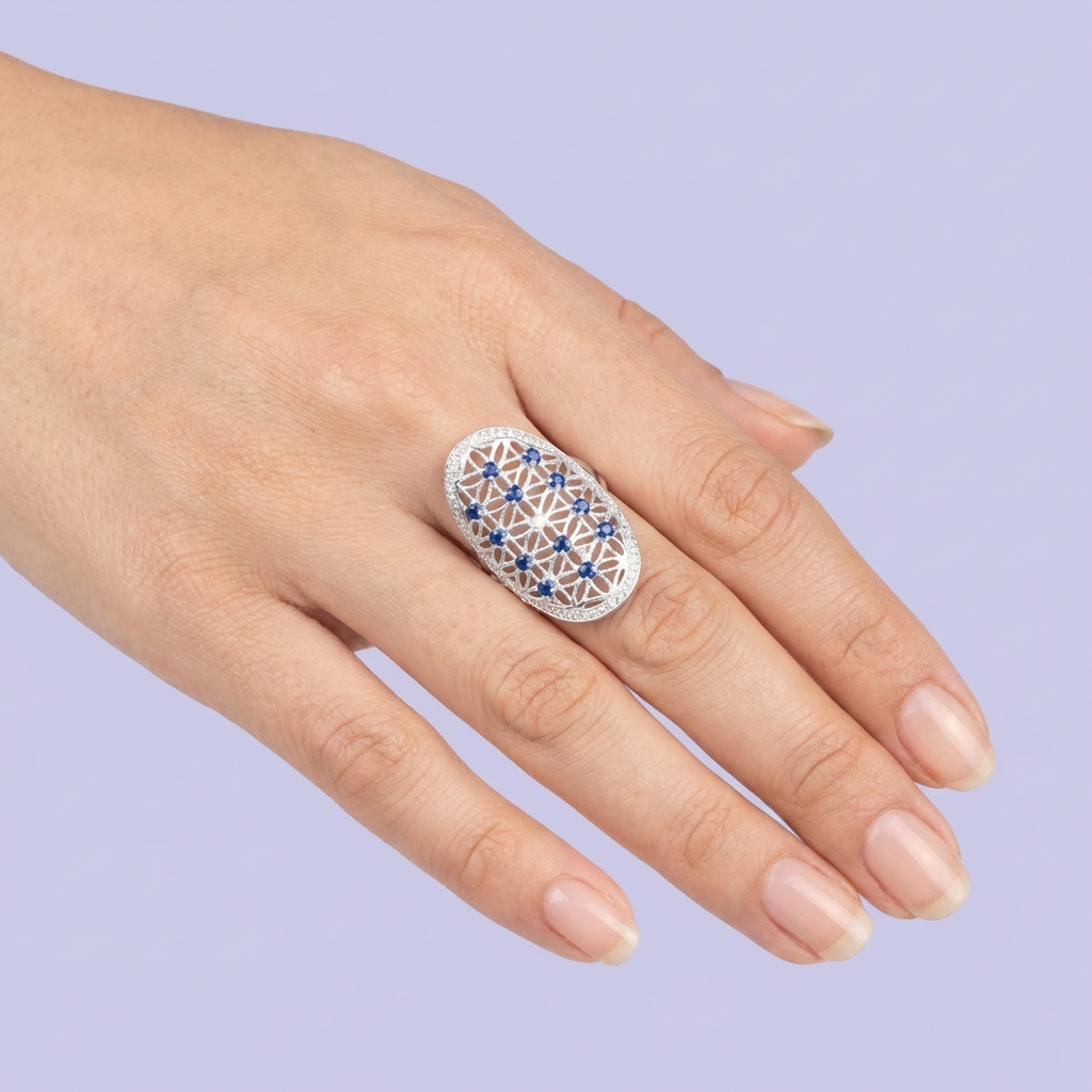 Anillo de Plata .925 con Diseño Oval Largo con Zirconias Brillantes mod. 1845