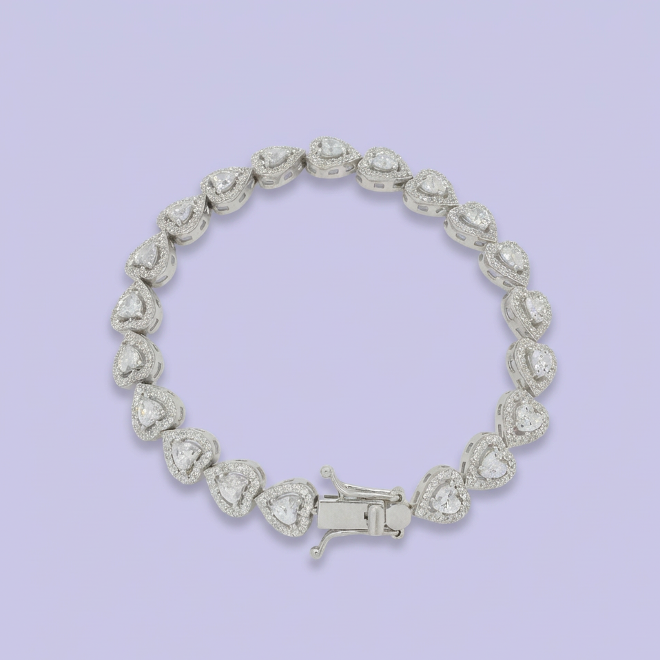 Pulsera de Plata .925 con Diseño de Corazones con Zirconias mod. 1858