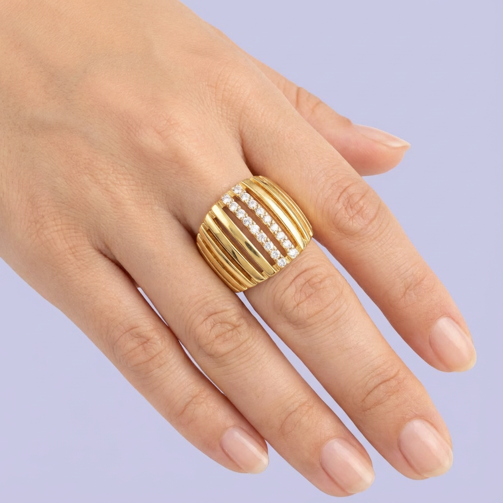 Anillo de Plata .925 con Diseño Elegante Largo Incrustado de Zirconias Brillantes mod. 1815