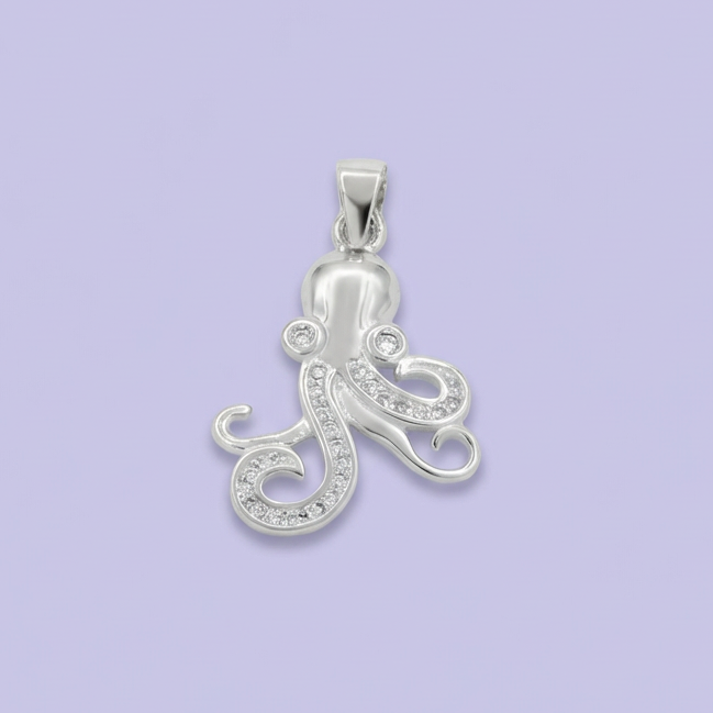 Dije de Plata .925 con Diseño de Pulpo Incrustado de Zirconias Finas mod. 1791
