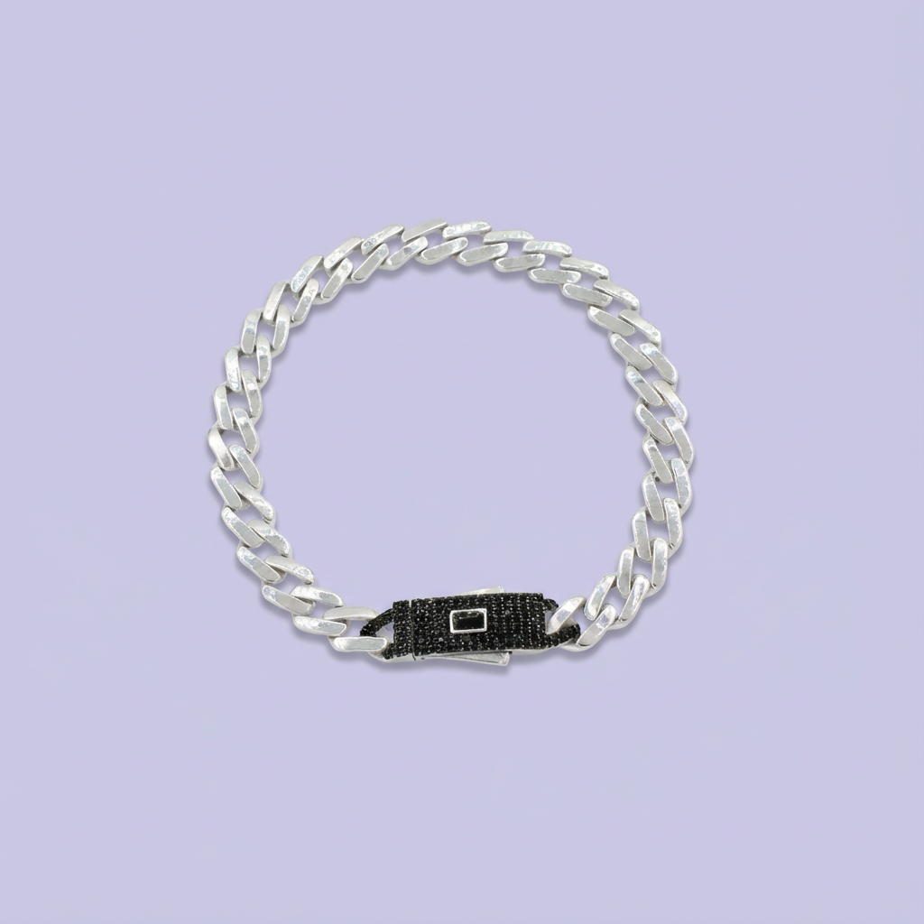 Pulsera de Plata .925 de Tejido Cubano Especial con Zirconias Obscuras mod. 1756