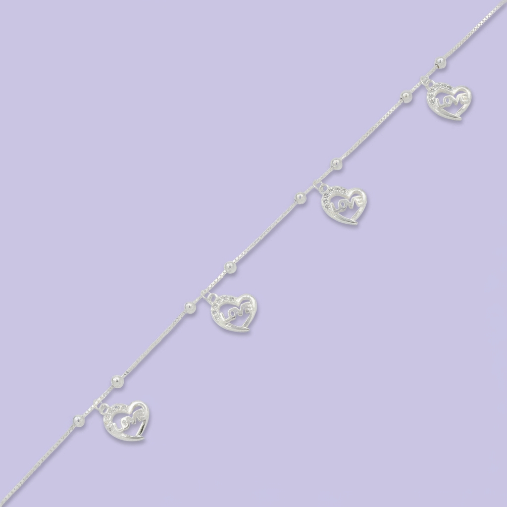 Pulsera de Plata .925 Diseño de Corazones Incrustado de Zirconias. 1857