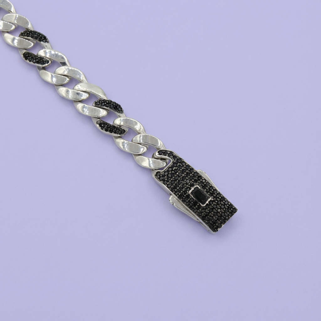 Pulsera de Plata .925 de Tejido Cubano Especial Incrustado de Zirconias en Eslabones mod. 1762