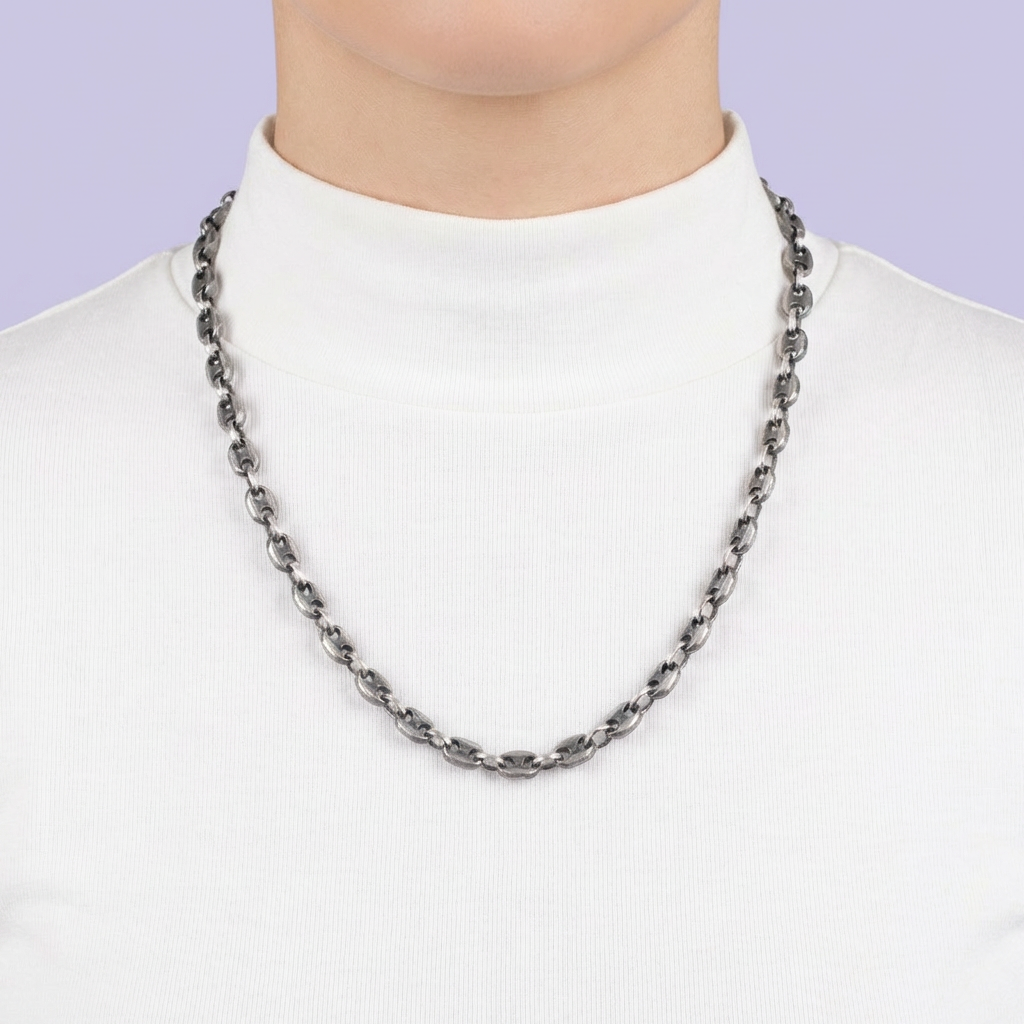 Cadena para Caballero de Plata .925 Color Negro de Tejido Ancla Hueco mod. 1883