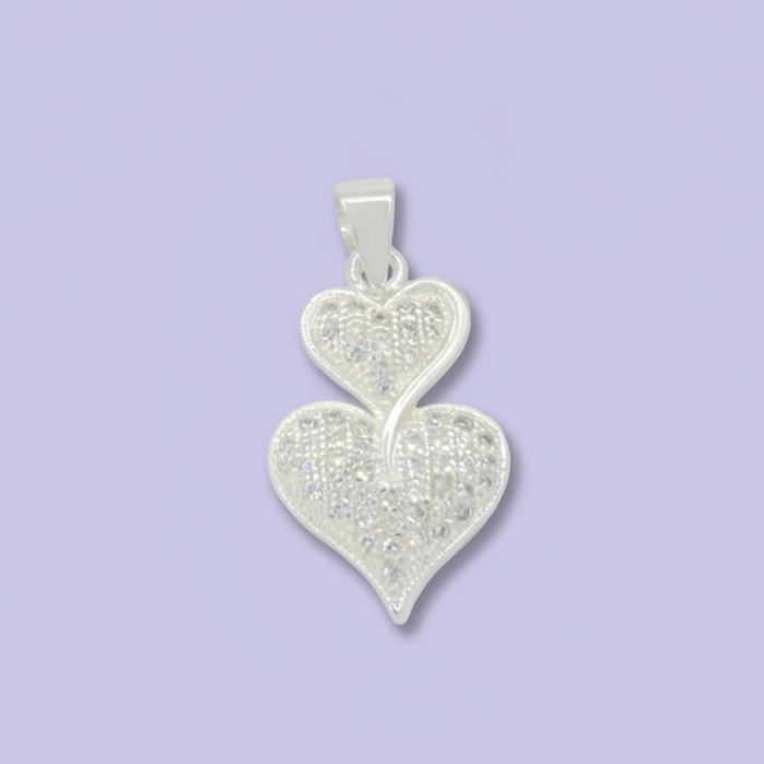 Dije de Plata .925 con Diseño de Corazón Doble Brillante mod. 1812
