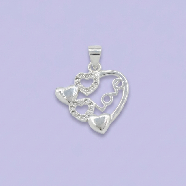 Dije de Plata .925 con Diseño de Corazón de Amor Incrustado de Zirconia Finas mod. 1811