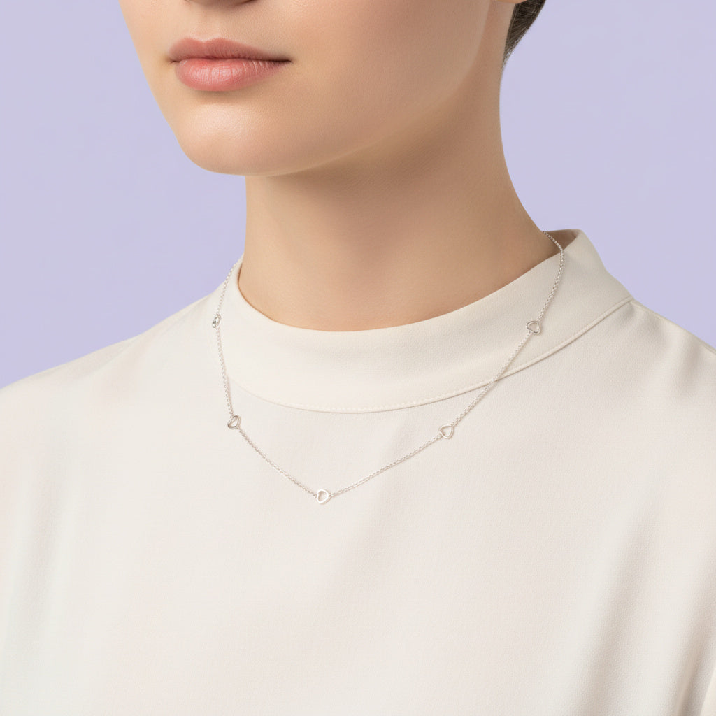 Gargantilla de Plata .925 Especial con Diseño de Corazones Planos mod. 1849