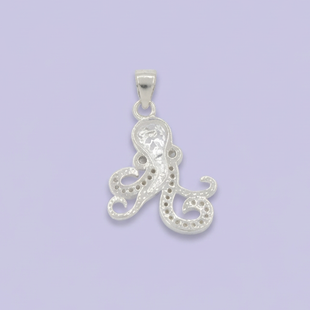 Dije de Plata .925 con Diseño de Pulpo Incrustado de Zirconias Finas mod. 1791