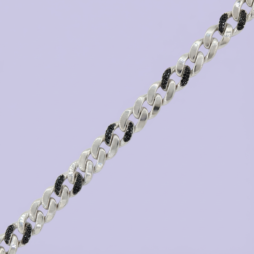 Pulsera de Plata .925 de Tejido Cubano Especial Incrustado de Zirconias en Eslabones mod. 1762
