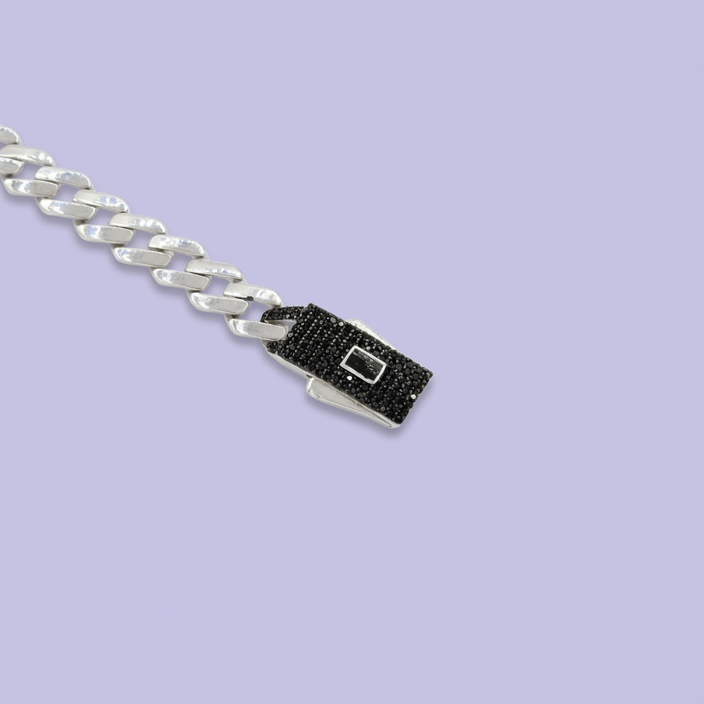 Pulsera de Plata .925 de Tejido Cubano Especial con Zirconias Obscuras mod. 1756