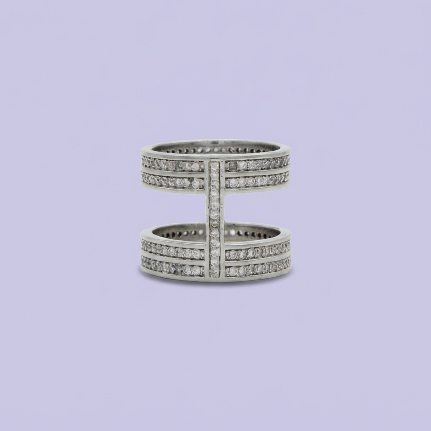 Anillo de Plata .925 con Diseño Doble Incrustado de Zirconias Brillantes mod. 1814