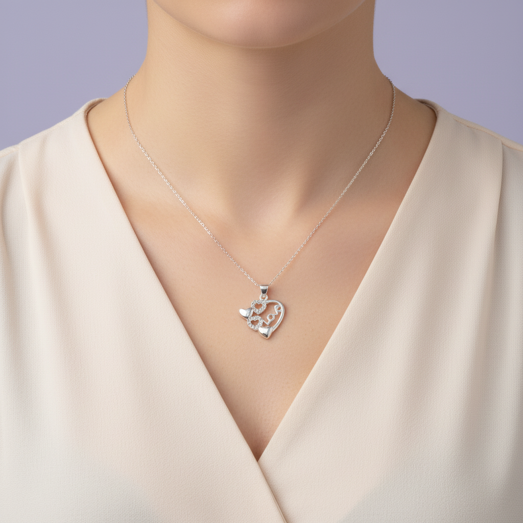 Dije de Plata .925 con Diseño de Corazón de Amor Incrustado de Zirconia Finas mod. 1811