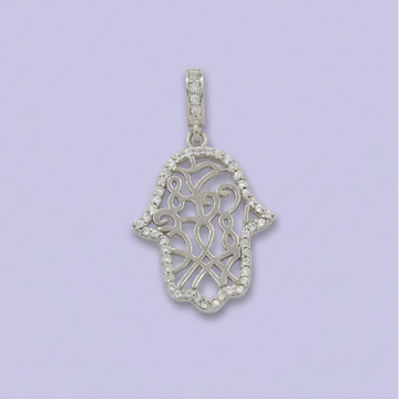 Dije de Plata .925 con Diseño de Mano de Fátima Incrustado de Zirconias mod. 1786