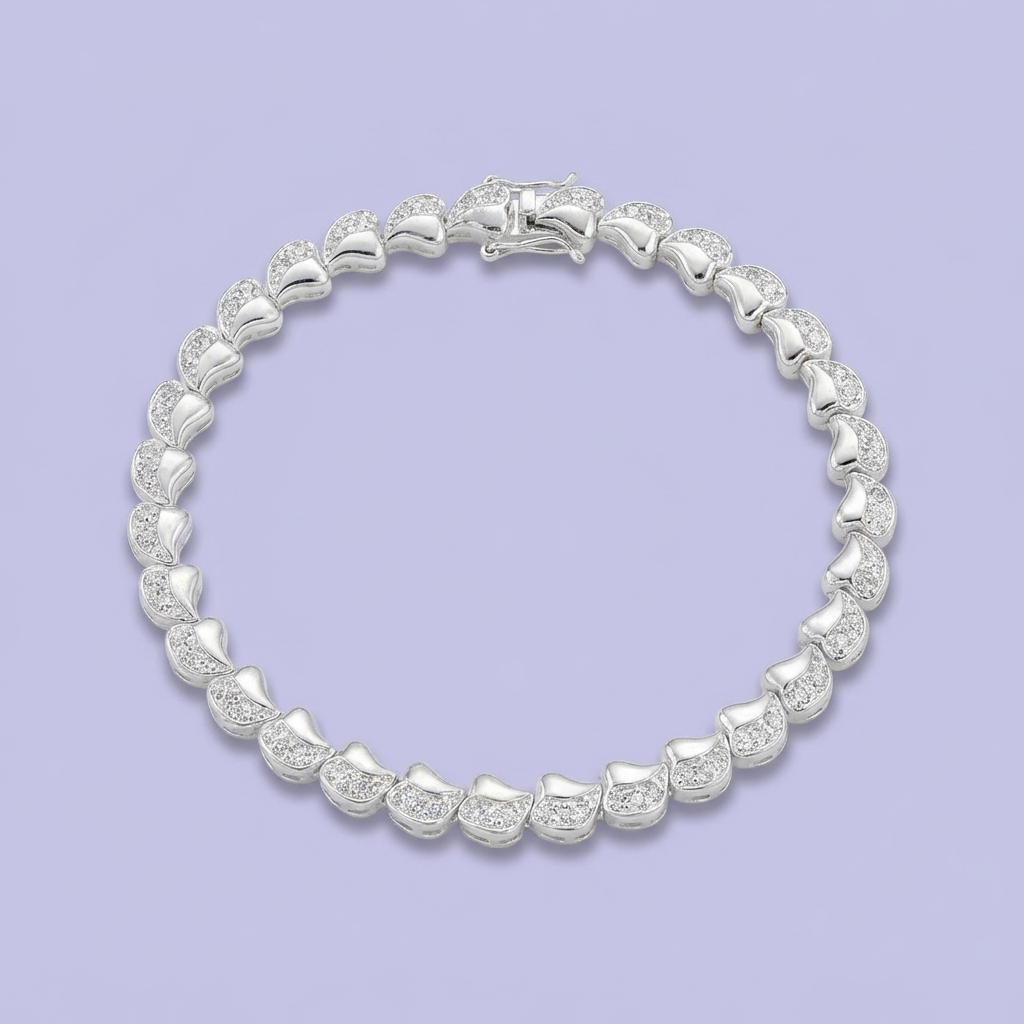 Pulsera de Plata .925 de Diseño de Corazón con Zirconias Brillantes mod. 2050