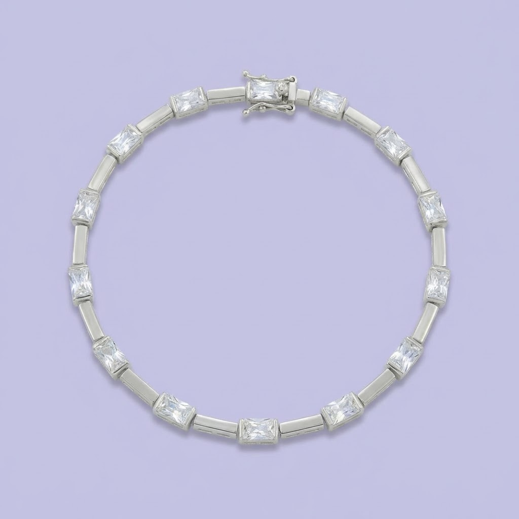 Pulsera de Plata .925 de Diseño Fino con Incrustaciónes de Zirconias mod. 2049