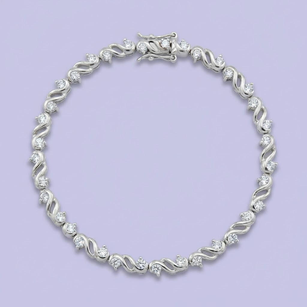 Pulsera de Plata .925 de Diseño Fino Incrustado de Zirconias mod. 2046