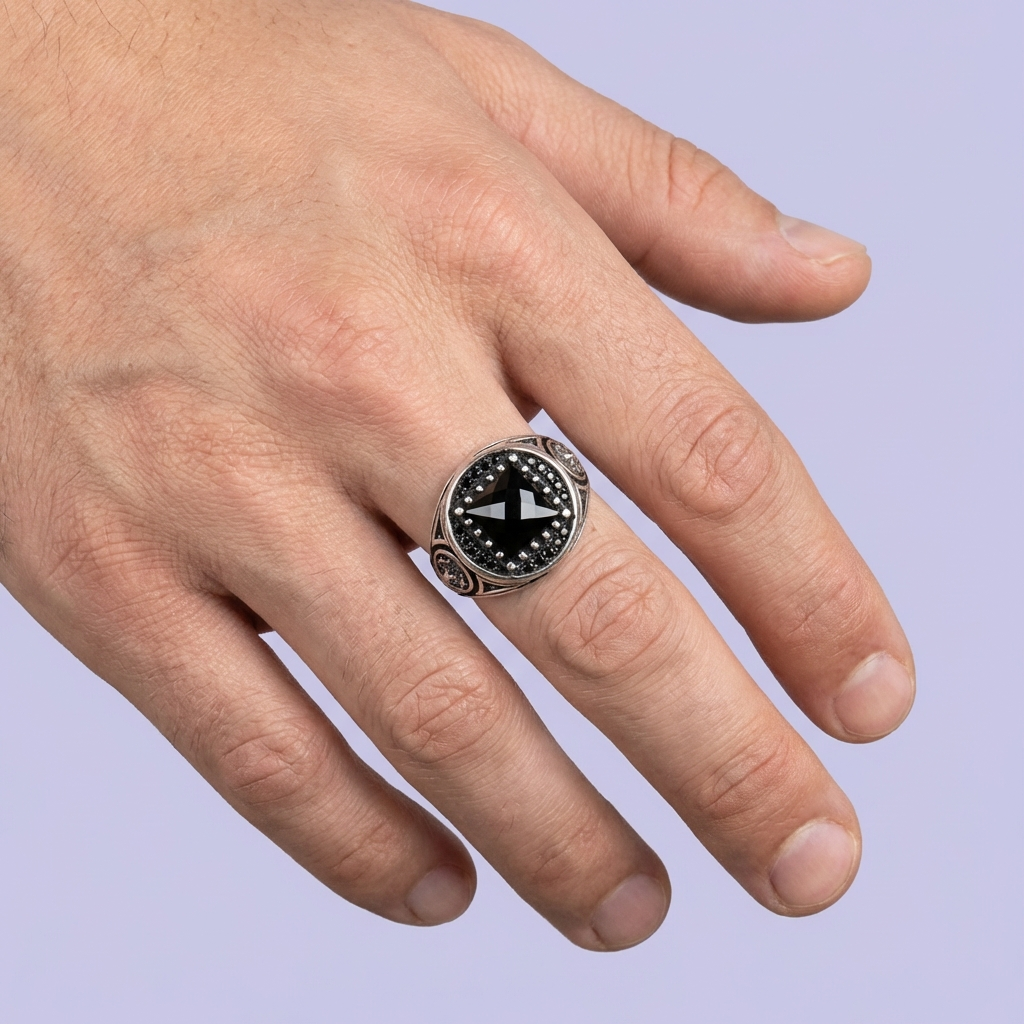 Anillo de Plata .925 Otomano con Piedra Onix Cuadrada y Facetada mod. 1976