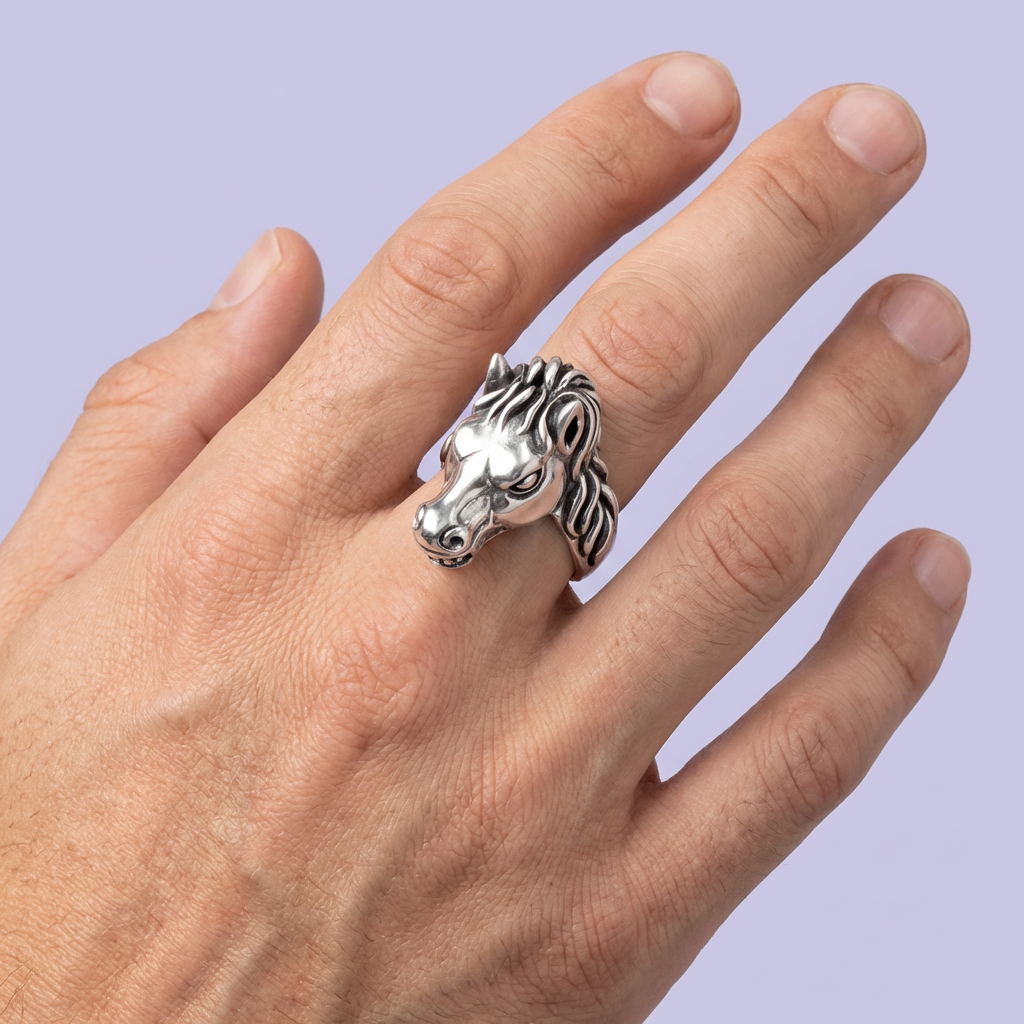 Anillo de Plata .925 de Bulto con Diseño de Caballo  mod. 2005
