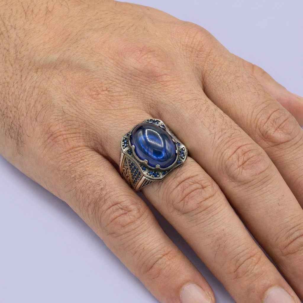 Anillo de Plata .925 Diseño Fino Brillante con Zirconia Azul Rey mod. 1994