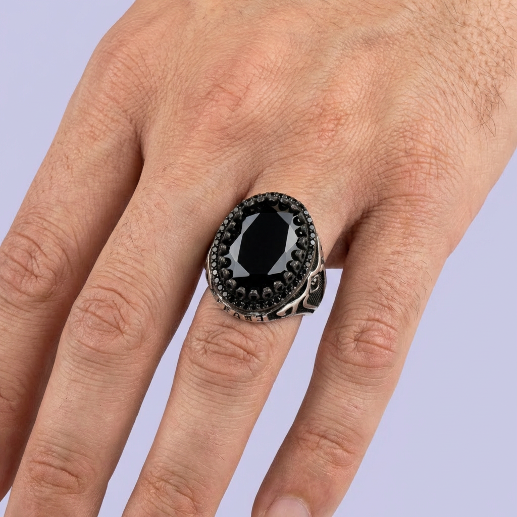 Anillo de Plata .925 Diseño Oval Elegante con Zirconia Oscura mod. 1992