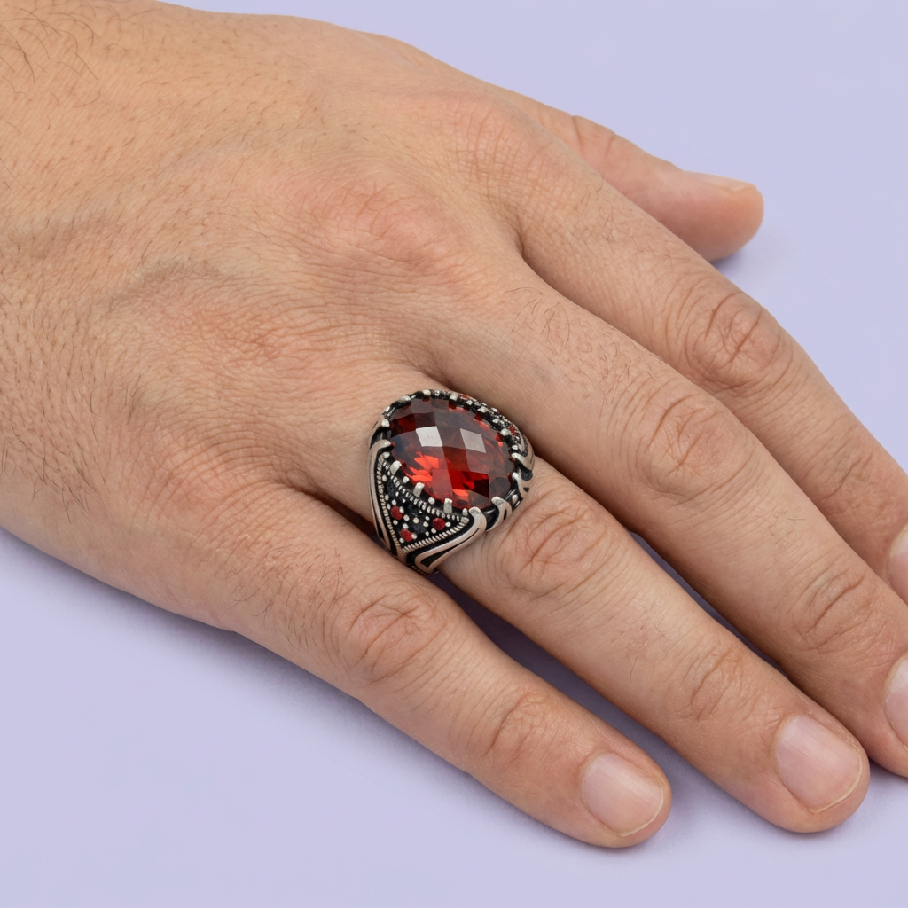 Anillo de Plata .925 Diseño Otomano Brillante con Zirconia Facetada Corazón de Dragón mod. 1991