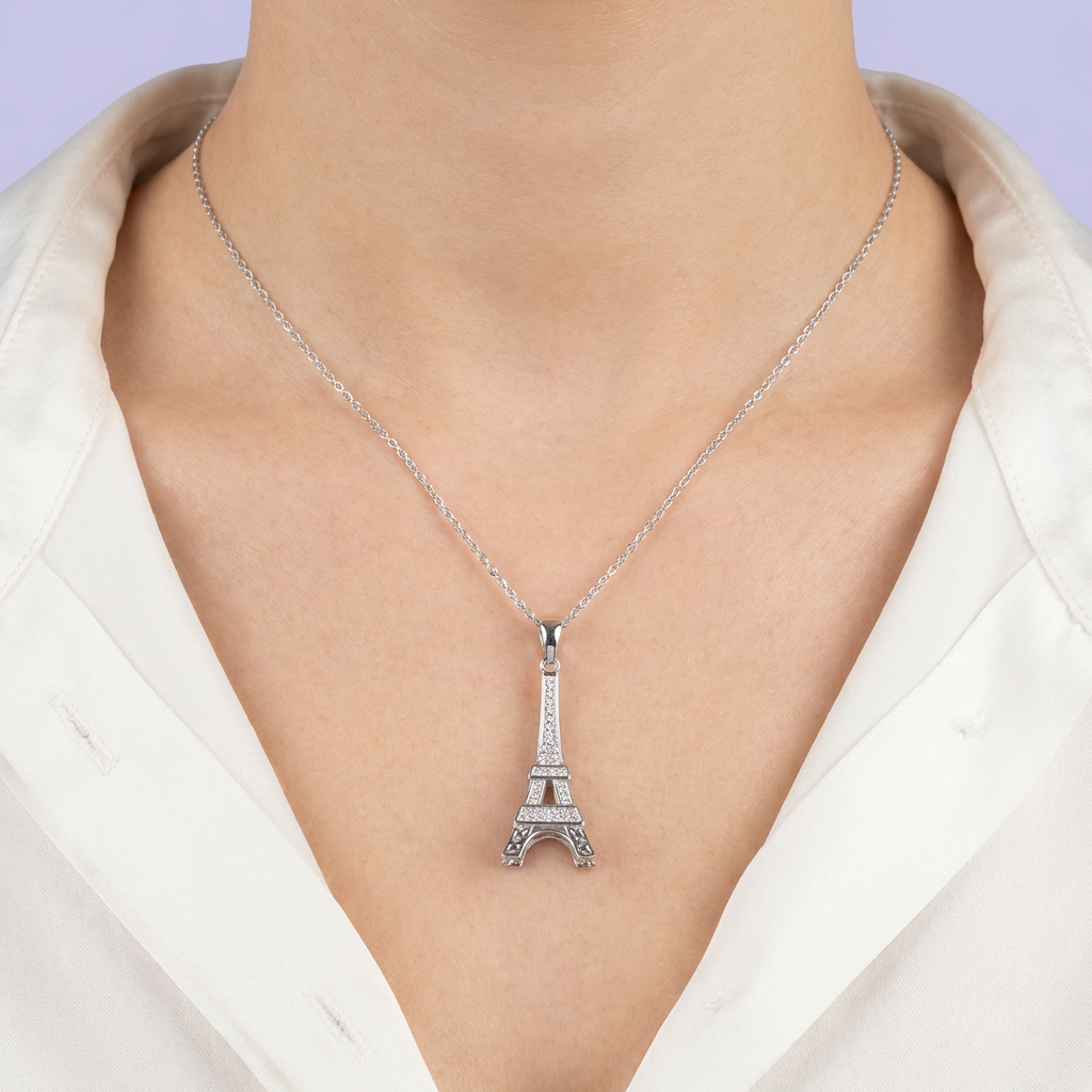 Dije de Plata .925 con Diseño de la Torre Eiffel con Zirconias mod. 2063