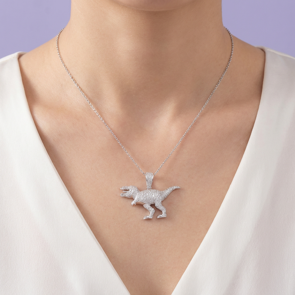 Dije de Plata .925 Diseño de Dinosaurio con Zirconias Brillantes mod. 2062