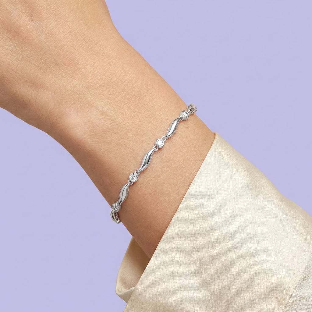 Pulsera de Plata .925 de Diseño Elegante con Zirconias Brillantes mod. 2045