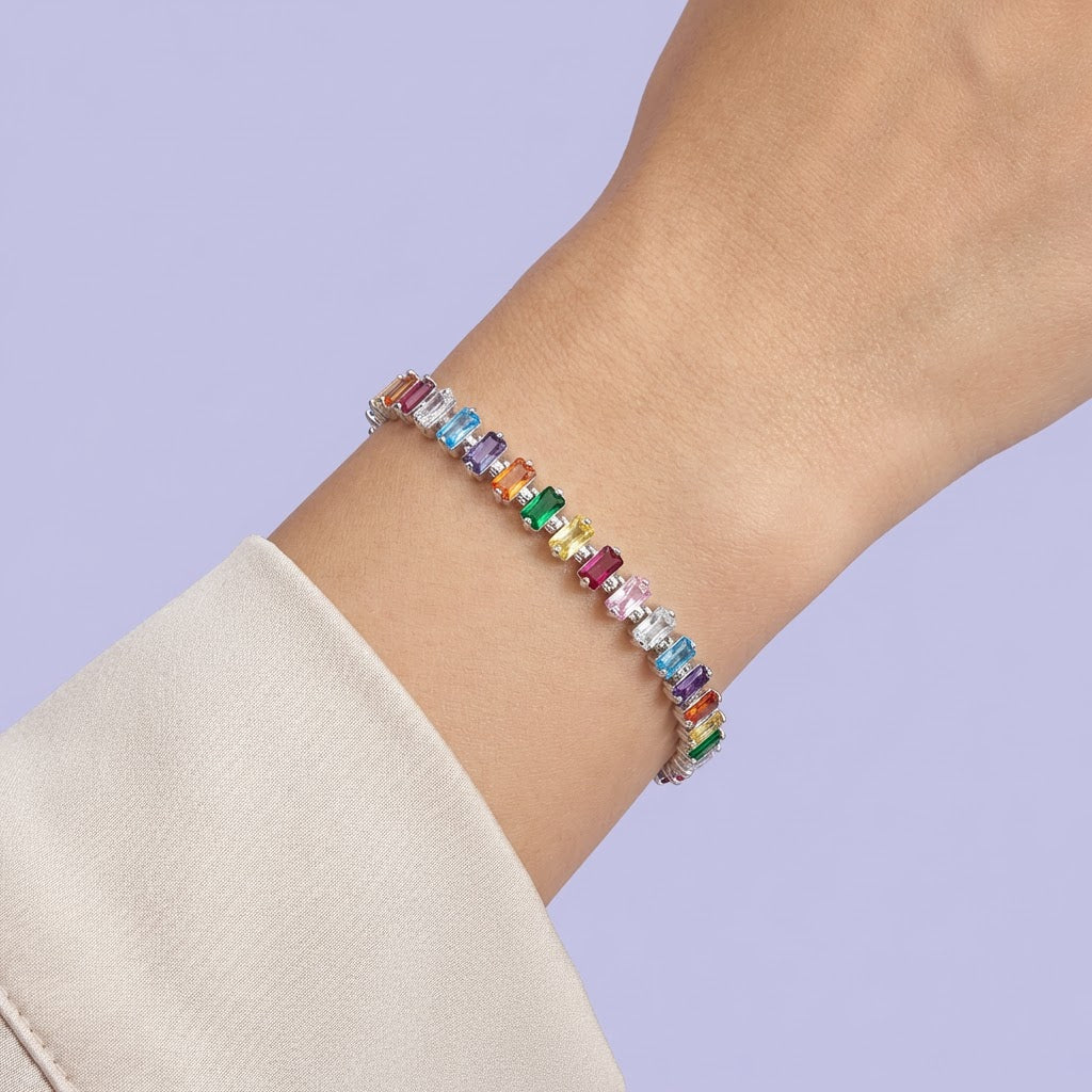 Pulsera de Plata .925 de Diseño Especial con Zirconias de Colores mod. 2048