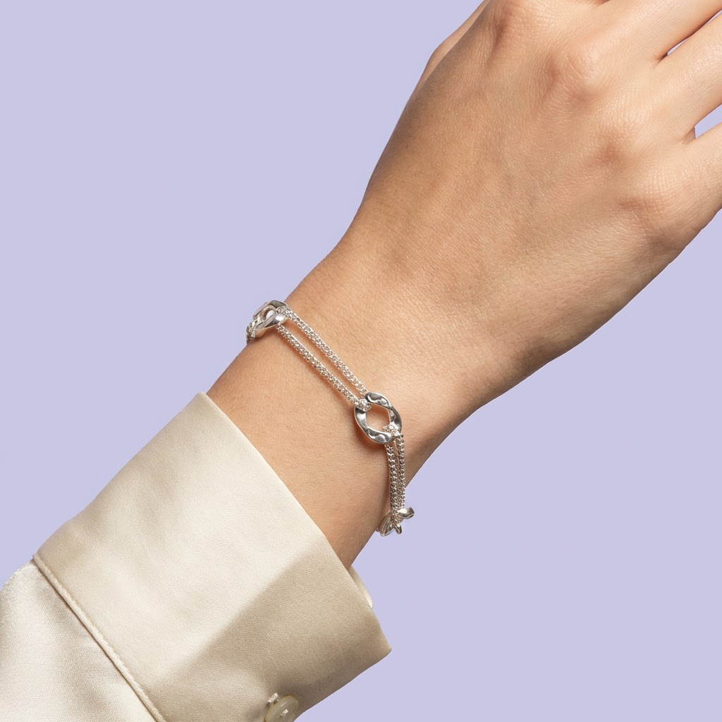 Pulsera de Plata .925 de Diseño Doble con Eslabones mod. 2047
