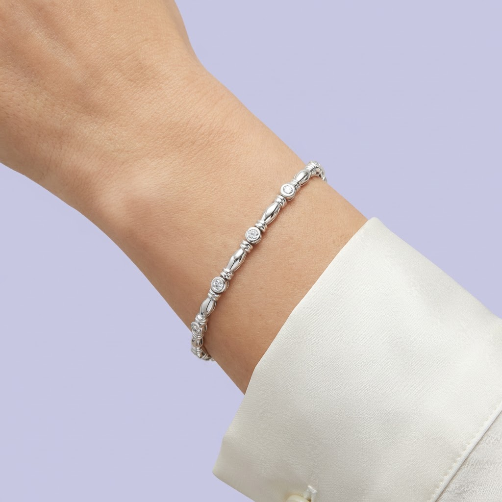 Pulsera de Plata .925 con Diseño Especial Incrustado de Zirconias Finas mod. 2035