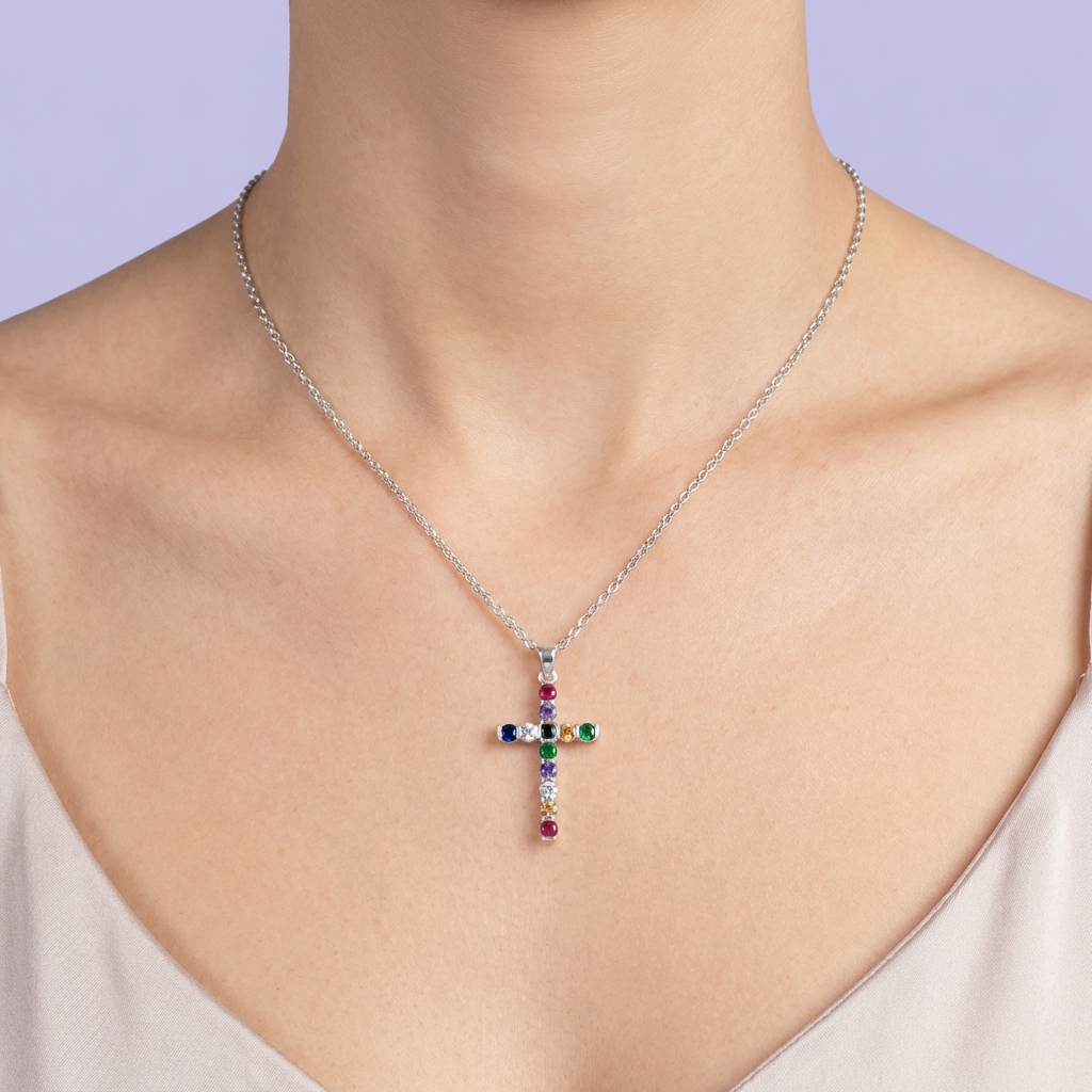 Cruz de Plata .925 con Zirconias de Colores mod. 1959