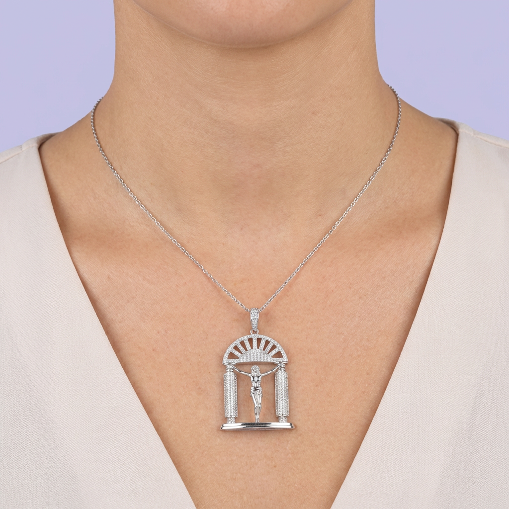 Crucifijo de Plata .925 Crucifixión de Jesús Incrustado de Zirconias mod. 1968